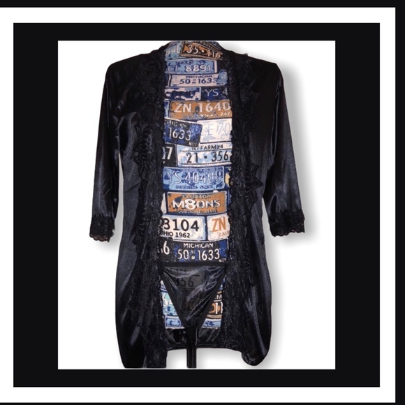 Black Satin & Lace Robe w/ Matching G String NWT - Picture 6 of 10